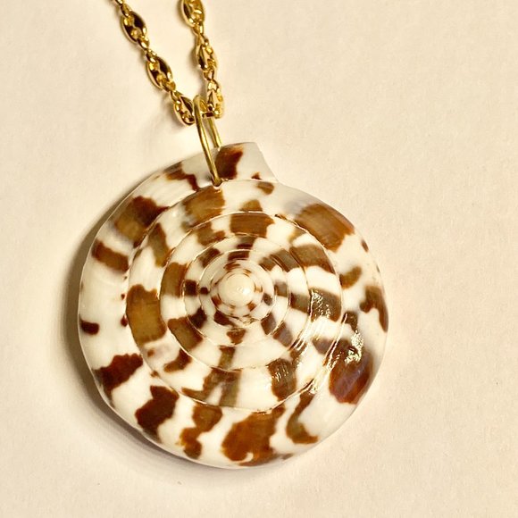 Natural Shell Shiva Nautilus Pendant Necklace Mermaid Statement Gold Plated 18" - Picture 1 of 9
